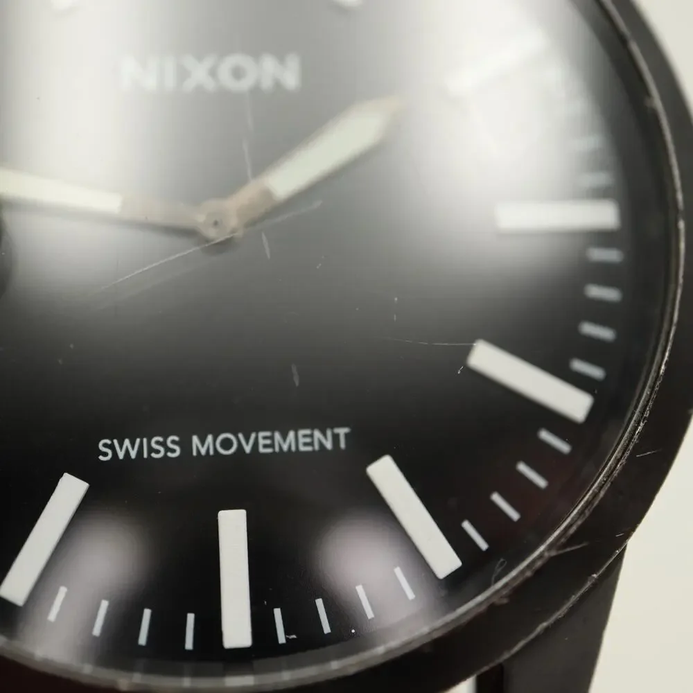 Nixon The Magnified Black White 48mm Swiss Lefty Watch UPSIDEDOWN DATE Working